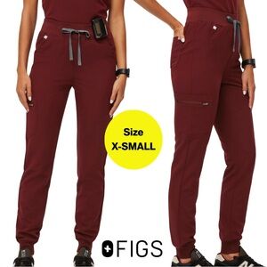 FIGS 🩺Women's Burgundy Zamora Scrub Jogger Pants, Gray Drawstring (Size X-Small)